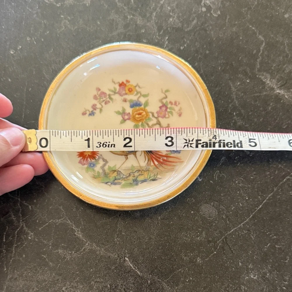 Vintage 1950s Hyalin porcelain ashtray or trinket dish with bird